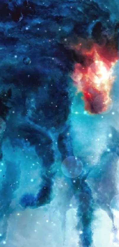 Abstract cosmic horse in a galaxy-themed wallpaper.