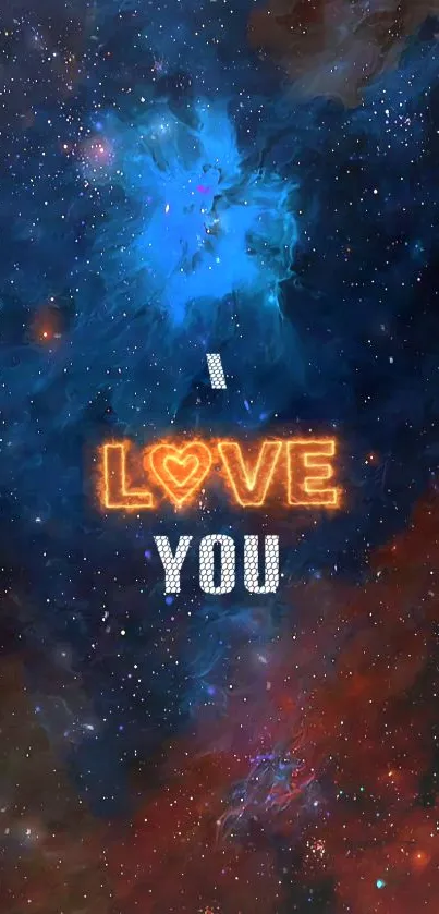 Cosmic wallpaper with 'I Love You' in vibrant colors.