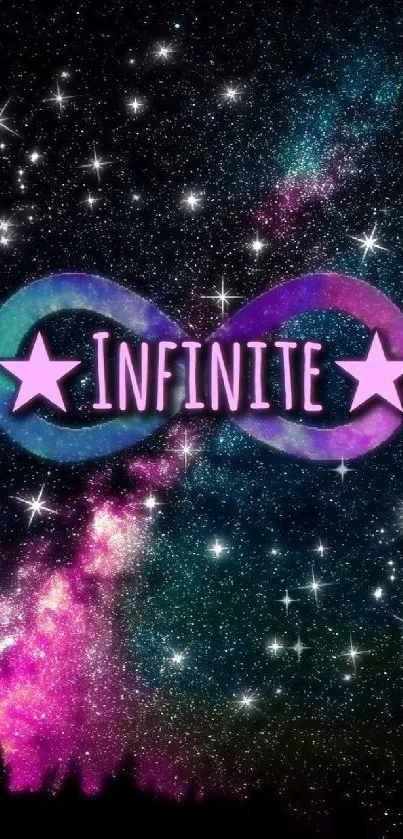 Infinite galaxy wallpaper with stars and colorful cosmic design.