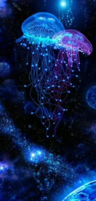 Cosmic jellyfish drifting in a galaxy.