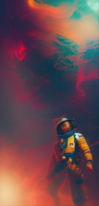 Astronaut in colorful cosmic background mobile wallpaper.