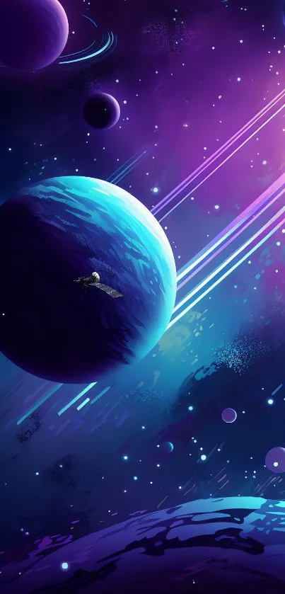 Colorful cosmic wallpaper featuring planets and stars.