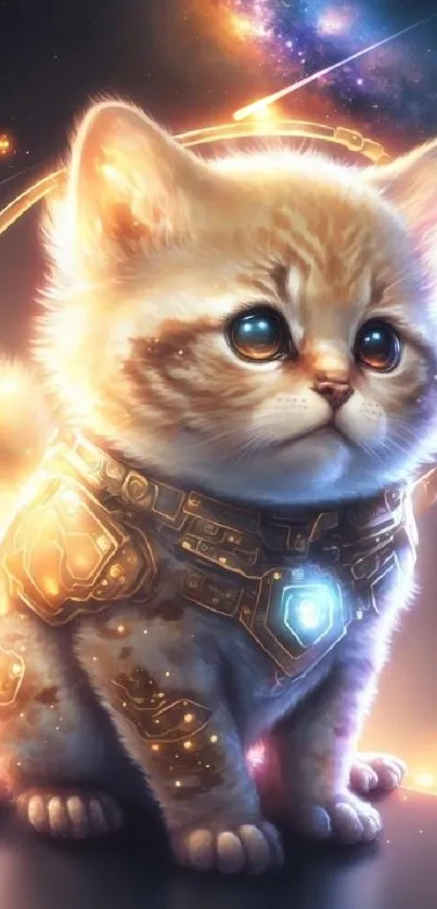 Cute cosmic kitten in space-themed fantasy setting.