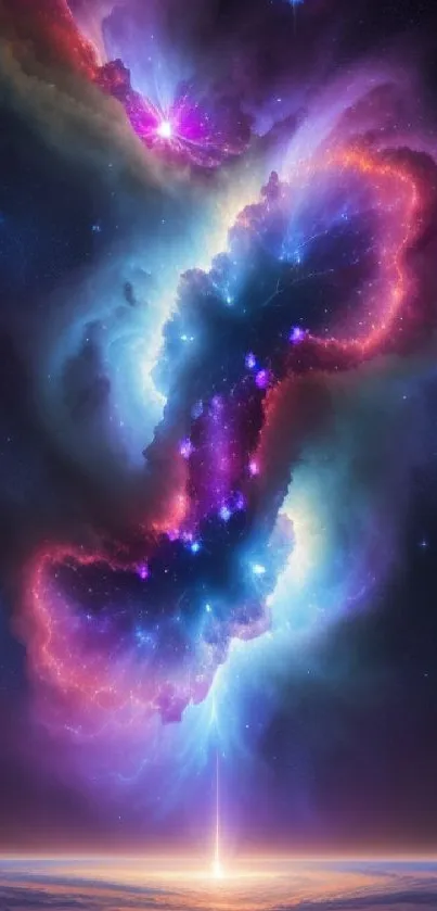 Vibrant cosmic light burst in space art wallpaper.
