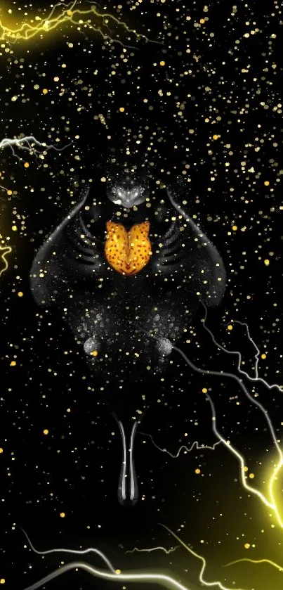 Cosmic lightning wallpaper with yellow sparks on black.