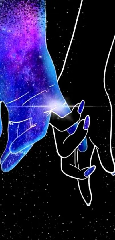 Cosmic-themed hand holding wallpaper with galaxy colors.