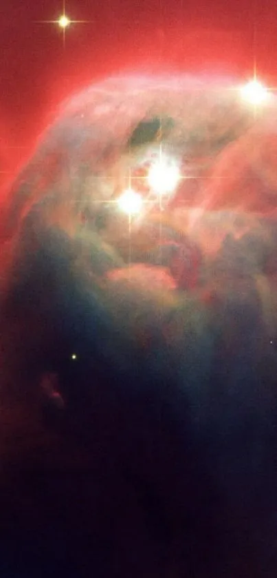 Vibrant cosmic nebula with stars backdrop.