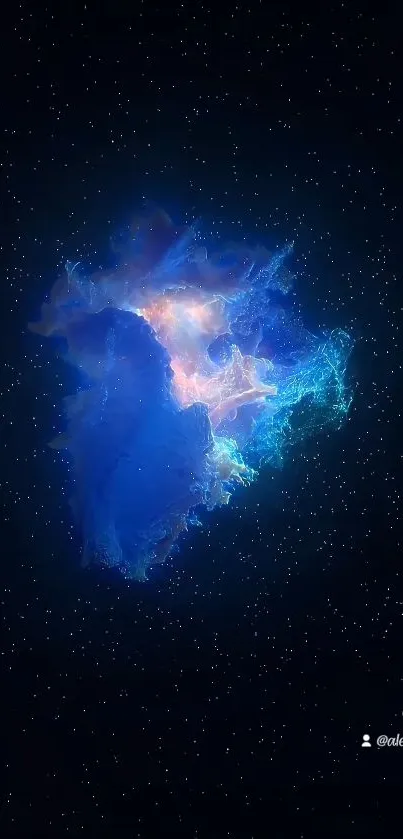 Cosmic blue nebula with stars wallpaper design.