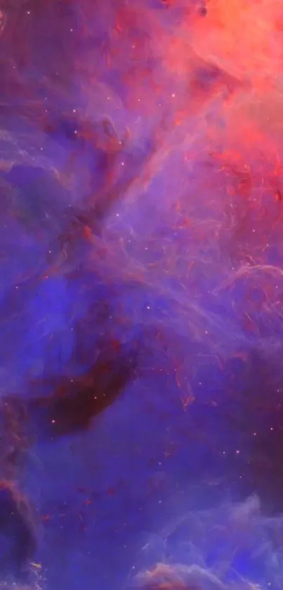 Vibrant cosmic nebula wallpaper with purple and red hues.