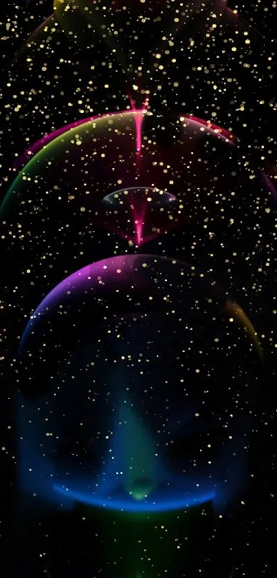 Cosmic neon galaxy wallpaper with bubbles and starry night background.