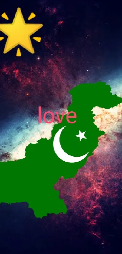 Pakistan map over a starry cosmic background wallpaper.