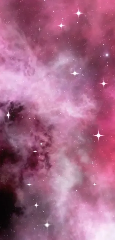 Vibrant pink cosmic nebula with stars in deep space.