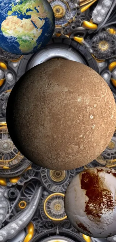 Futuristic art wallpaper with planets.