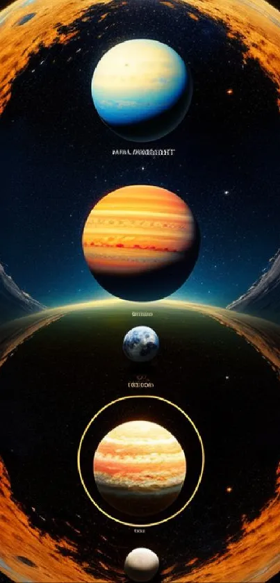 Vibrant cosmic planets set against a galaxy-themed wallpaper.