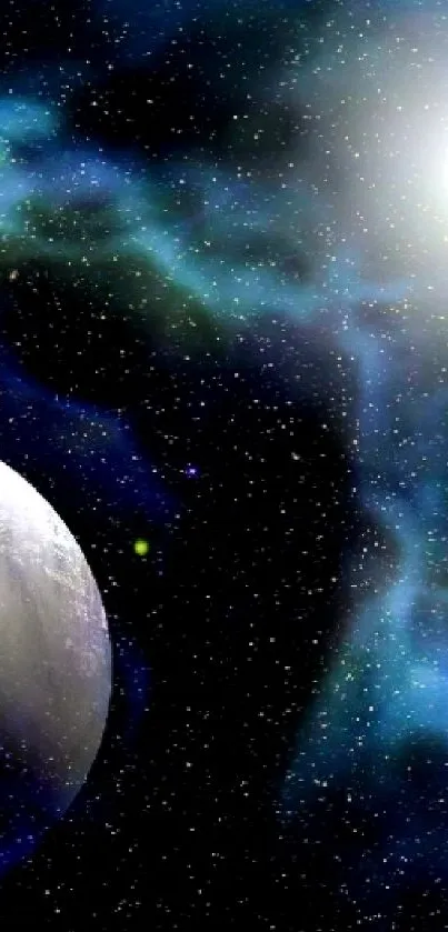 Two planets with a starry blue background.