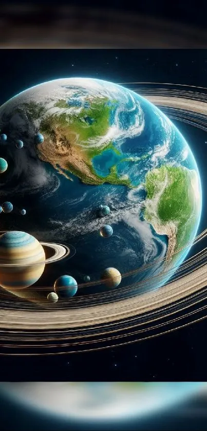 Colorful cosmic view of planets with Earth in space.