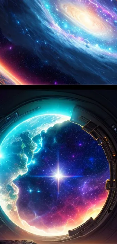 Colorful cosmic portal with galaxy and starry sky for mobile wallpaper.