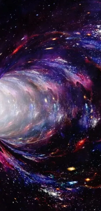 Vibrant cosmic portal wallpaper with swirling galaxy colors.