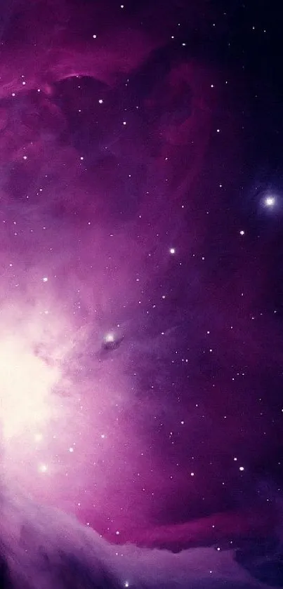 Vibrant cosmic wallpaper with purple galaxy and stardust.