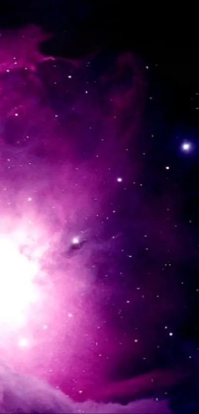 Purple galaxy wallpaper with stars and cosmic clouds.