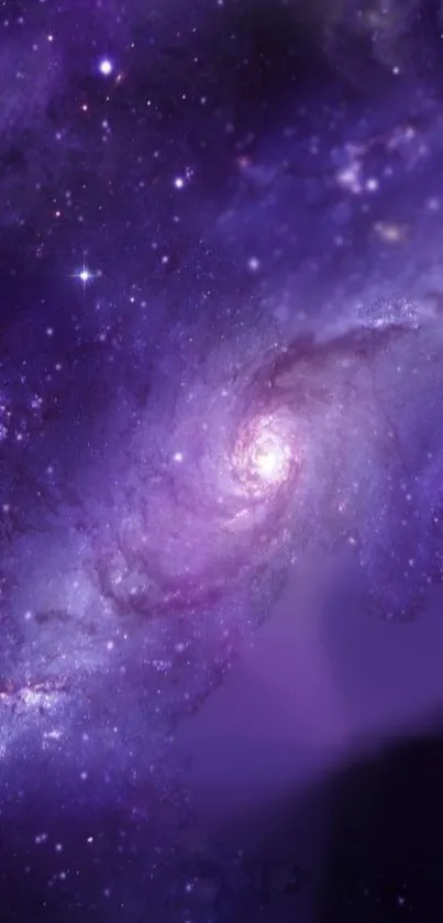 Cosmic purple galaxy wallpaper with swirling stars and nebula, perfect for mobile display.