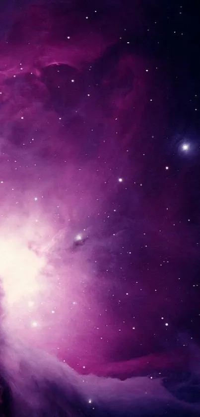 Purple nebula with stars in deep space wallpaper.