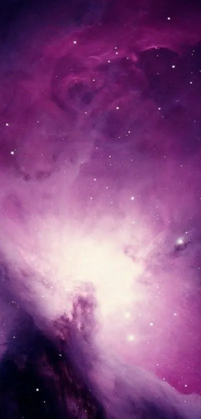 Stunning purple nebula with stars in a cosmic scene for mobile wallpaper.