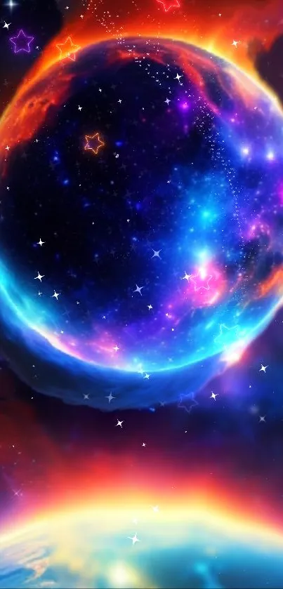 Colorful cosmic wallpaper with stars in space.