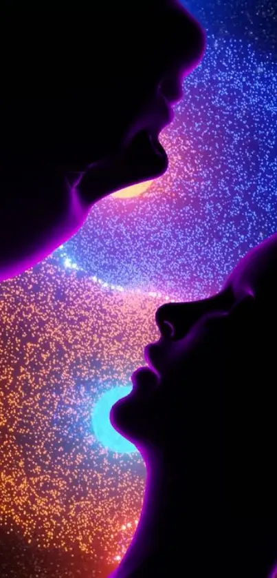 Abstract cosmic silhouette wallpaper with vibrant colors and galaxy-inspired design.