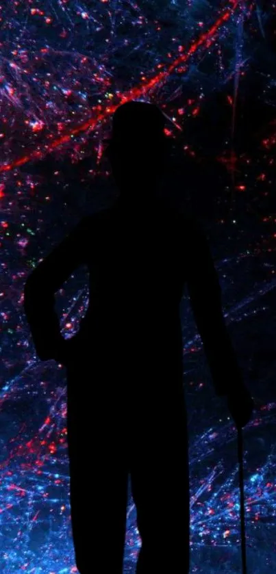 Neon silhouette with cosmic abstract background wallpaper.