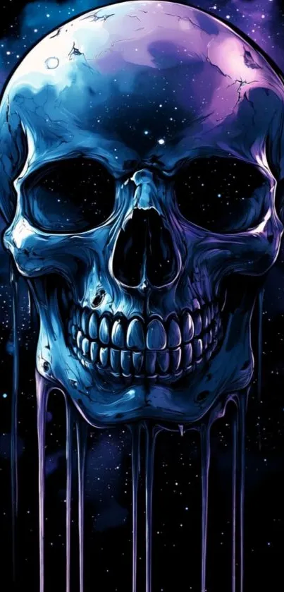 Cosmic skull with galaxy background.