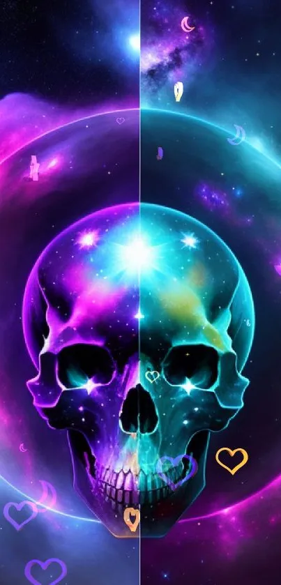 Vibrant cosmic skull wallpaper with nebula and galaxy themes.