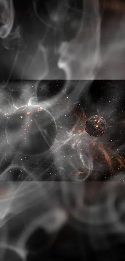 A cosmic wallpaper with planets and nebula effects, perfect for mobile screens.