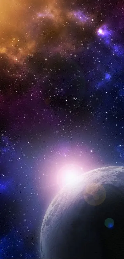 Cosmic galaxy wallpaper with planets and stars