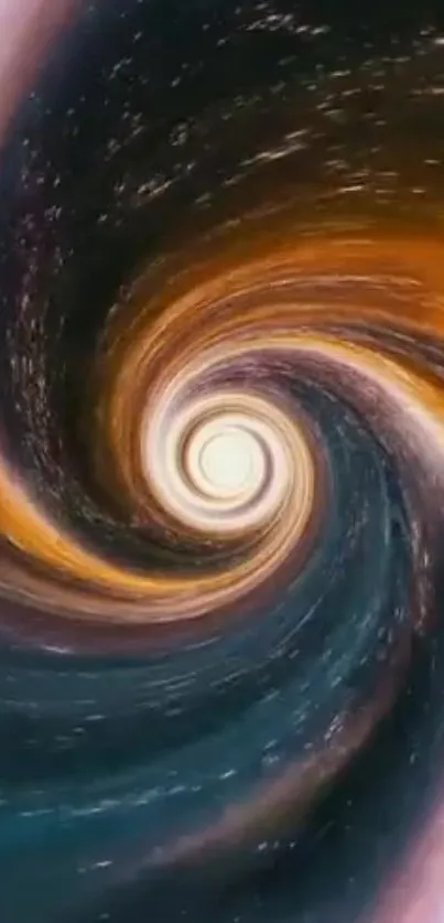 Mesmerizing cosmic spiral vortex wallpaper with vibrant orange and blue colors.