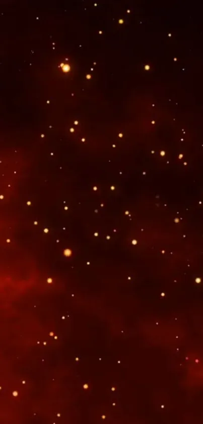 Red cosmic starry sky with glowing stars