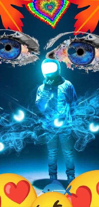 Surreal cosmic astronaut in vibrant digital art.