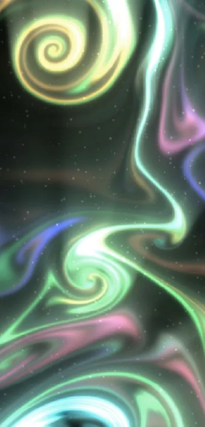 Colorful cosmic swirl wallpaper with vibrant neon colors on a dark background.