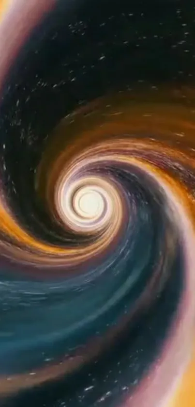 Cosmic swirl vortex wallpaper with black and orange tones.