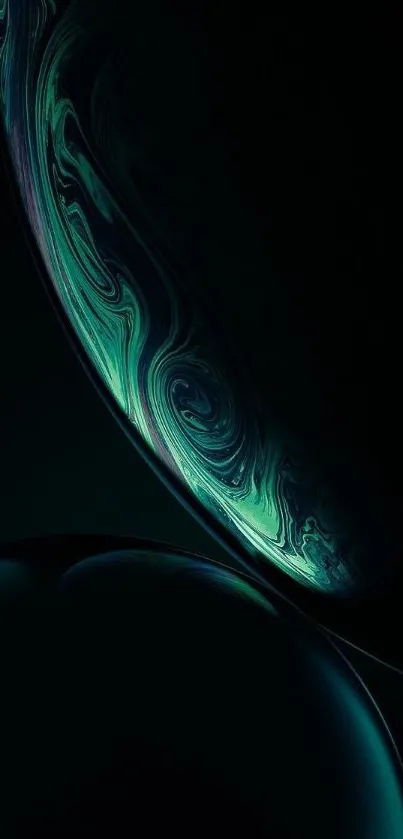 Cosmic swirls on abstract dark teal background.