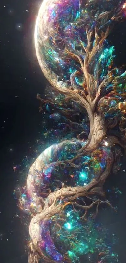 Ethereal cosmic tree art with vibrant colors and a dreamlike appearance.