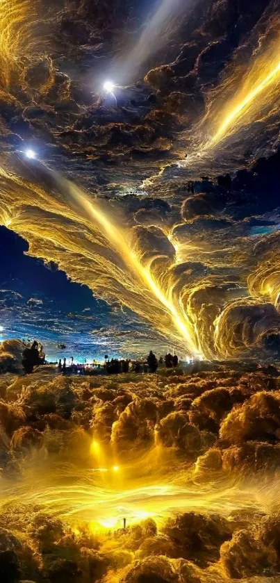 Ethereal mobile wallpaper with golden clouds and dreamy sky.