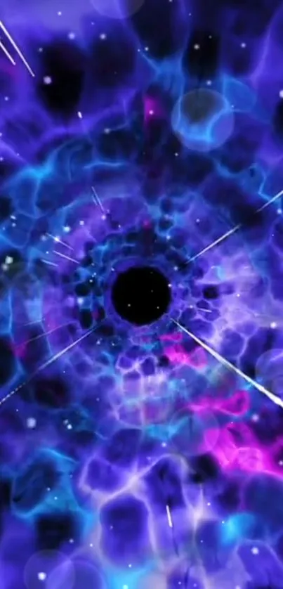 Cosmic purple and blue vortex space wallpaper for mobile.