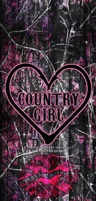 Country Girl heart design wallpaper in pink.