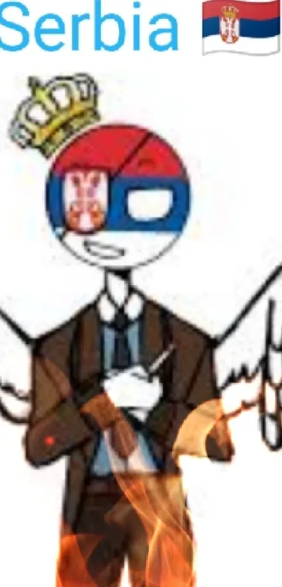 CountryHumans Serbia character with wings in a suit, featuring national elements.