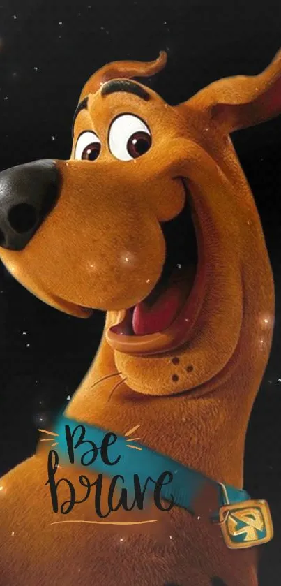 Cartoon dog with 'Be Brave' text on starry background.