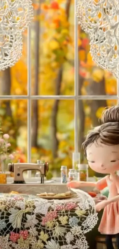 Cozy animated autumn scene by the window with fall colors.