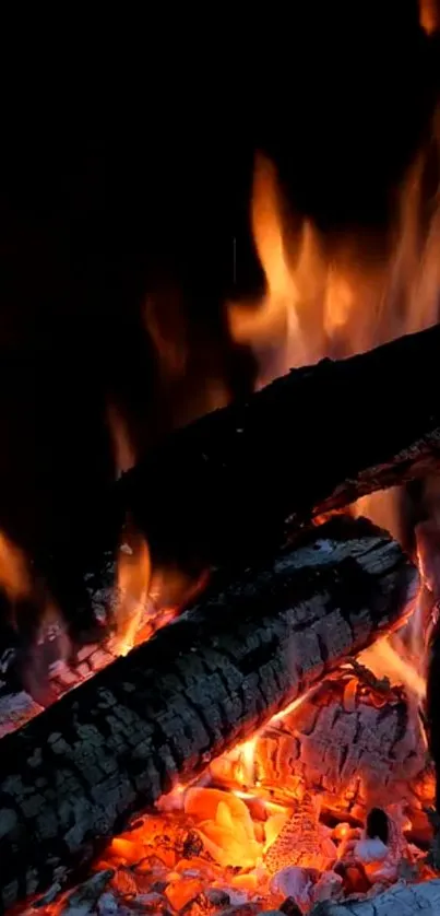 Vibrant campfire image with glowing flames.