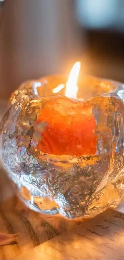 Warm candlelight scene with rose and letter on a wooden table.