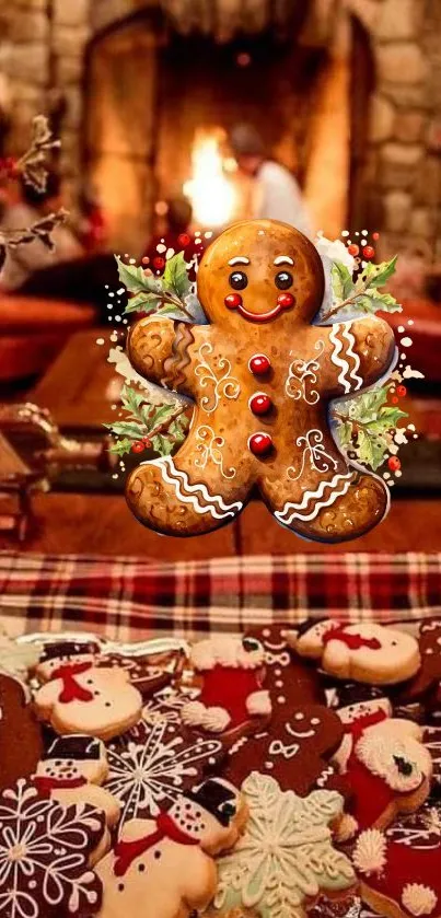 A cozy Christmas scene with cookies by the fireplace and a decorated tree.